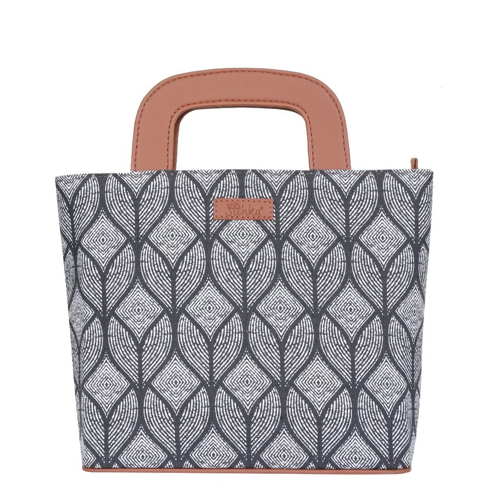 Handcrafted Fabric Monochrome Print Top Handle Bag for Women, Satchel Handbag